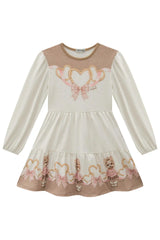 Vestido Infantil Feminino Manga Longa Infanti – Charme e Delicadeza em Bege Claro