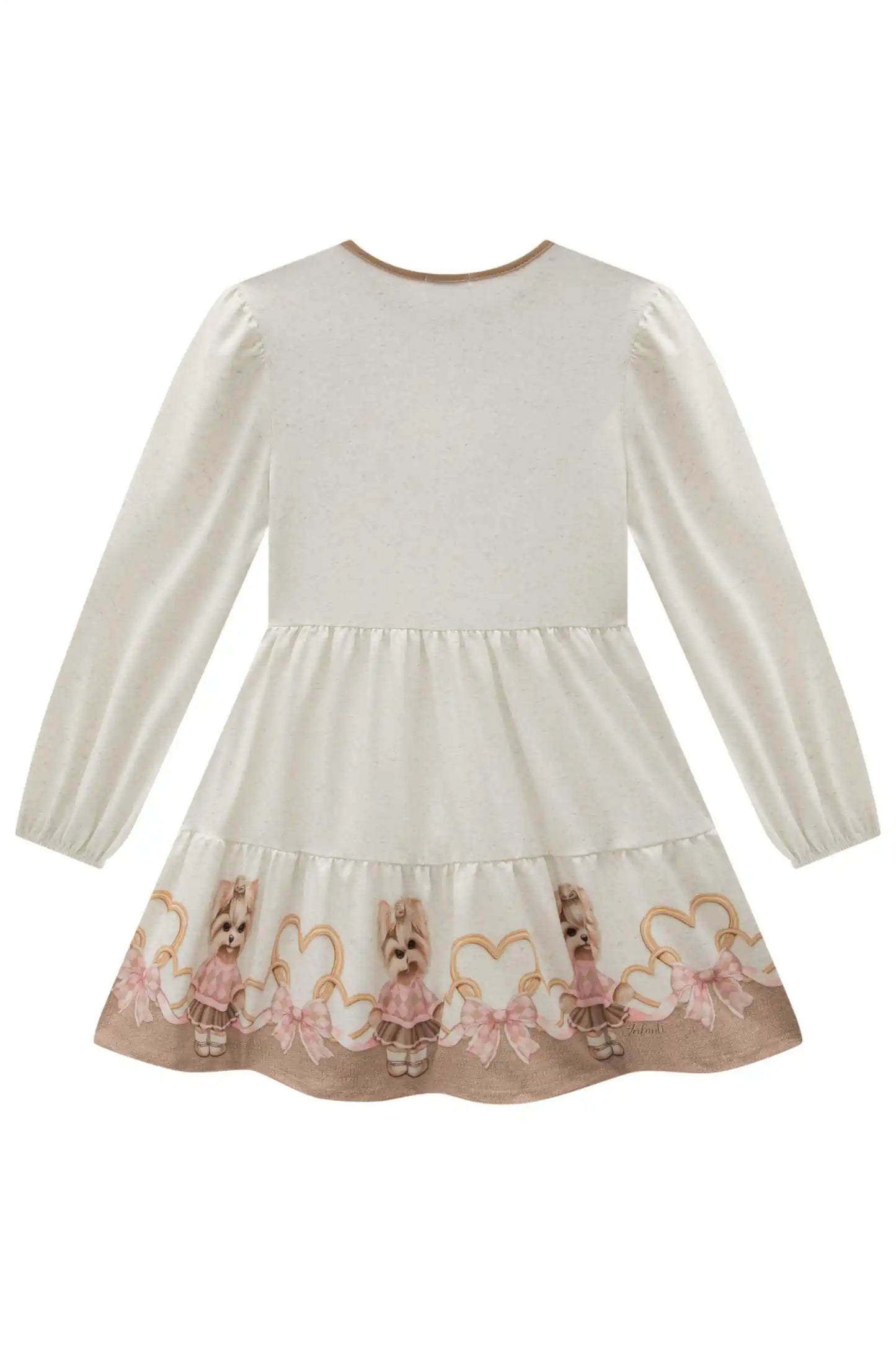 Vestido Infantil Feminino Manga Longa Infanti – Charme e Delicadeza em Bege Claro