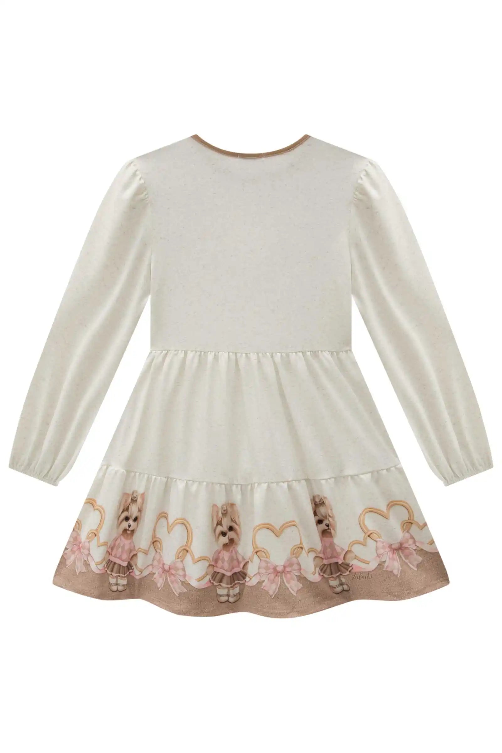 Vestido Infantil Feminino Manga Longa Infanti – Charme e Delicadeza em Bege Claro