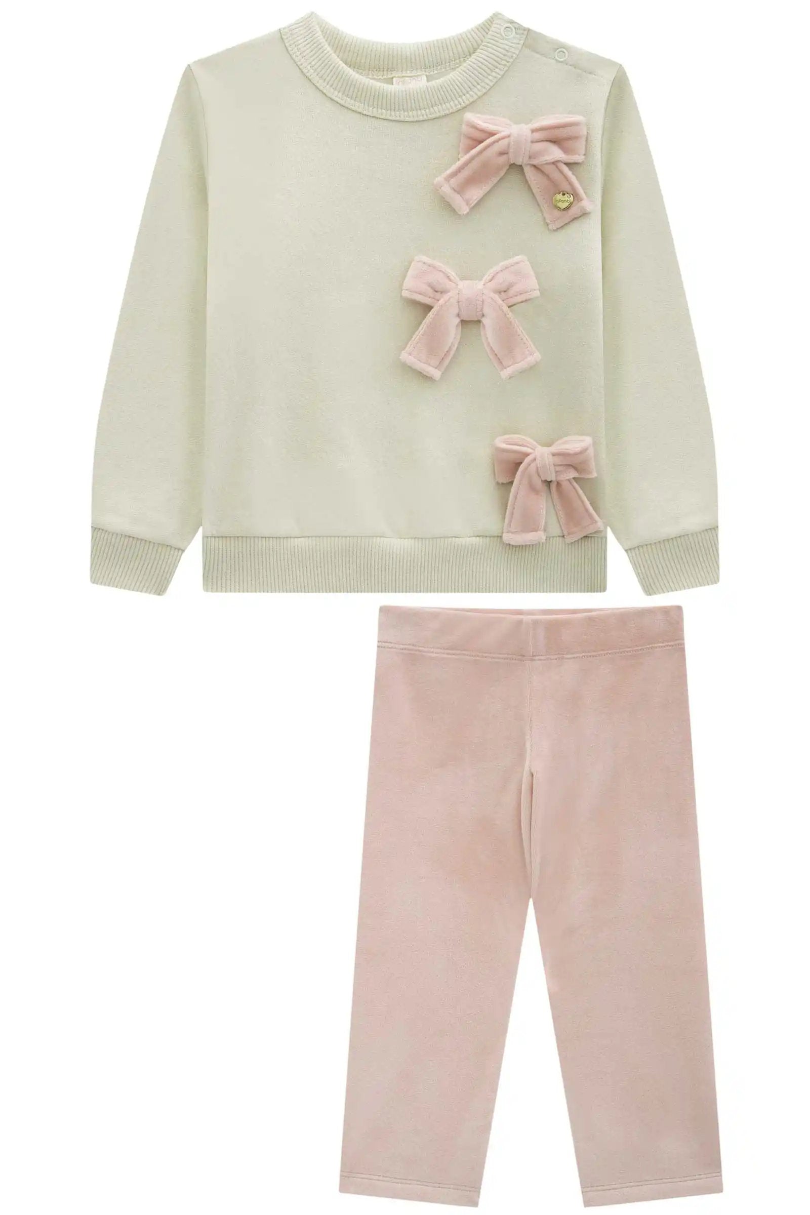 Conjunto Infantil com Blusa Creme e Calça Rosa Confortável