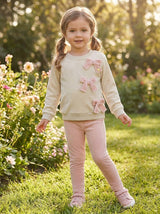 Conjunto Infantil com Blusa Creme e Calça Rosa Confortável
