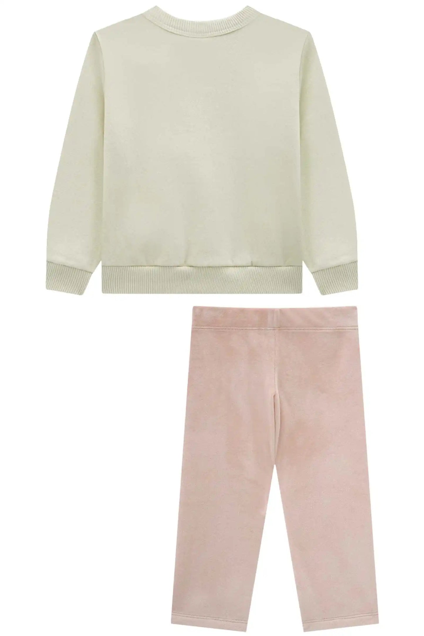 Conjunto Infantil com Blusa Creme e Calça Rosa Confortável