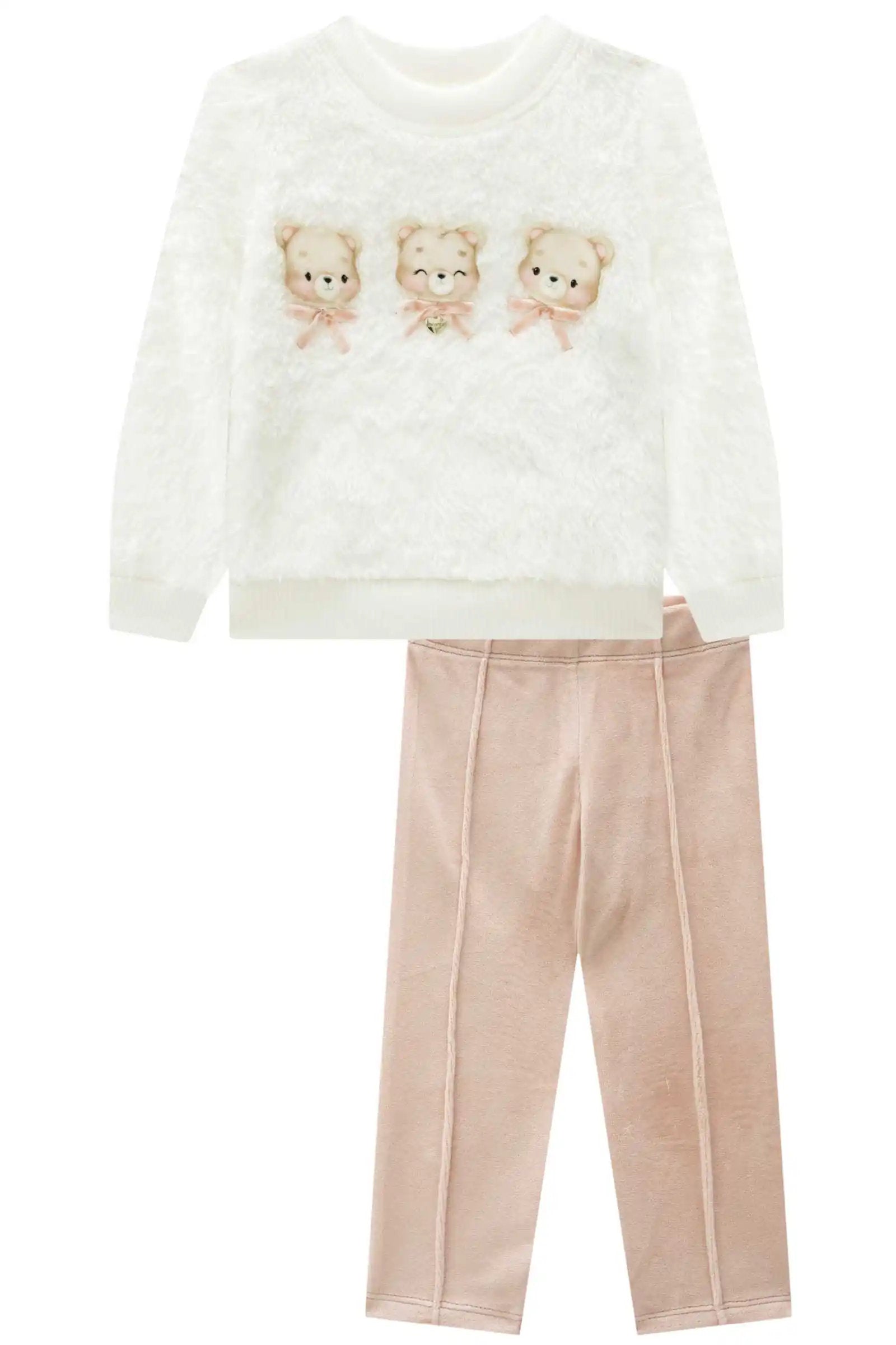 Conjunto Infantil com Blusa de Ursinhos e Calça Rosa Aconchegante