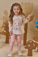 Conjunto Infantil Feminino Bata Manga Longa e Legging Flora – Delicadeza e Conforto em Bege Claro