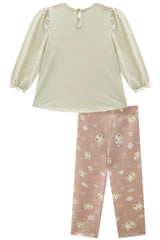 Conjunto Infantil Feminino Bata Manga Longa e Legging Flora – Delicadeza e Conforto em Bege Claro