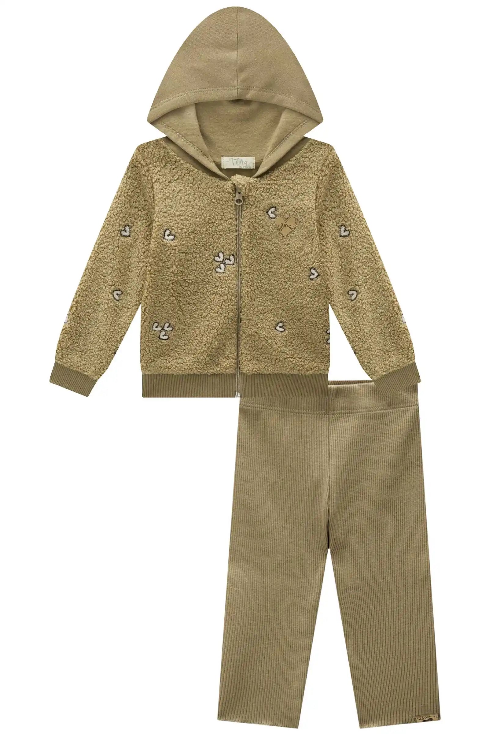 Conjunto Infantil Feminino Jaqueta e Legging Vigga – Conforto e Estilo em Bege Escuro