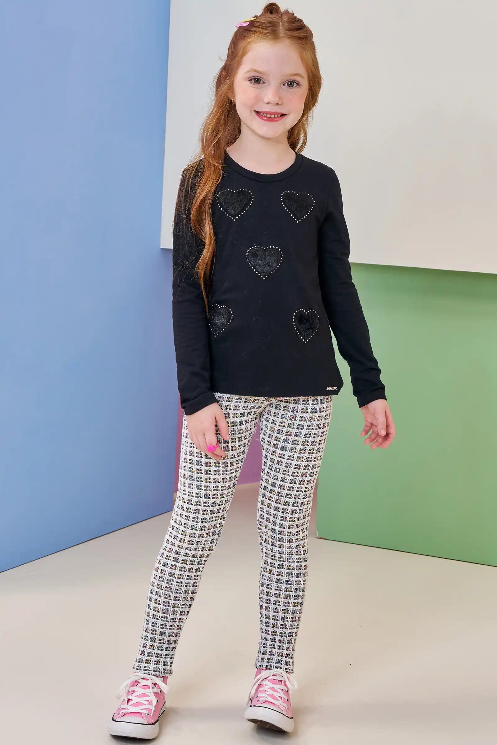 Conjunto Infantil Feminino Manga Longa e Legging Infanti – Estilo Moderno em Preto