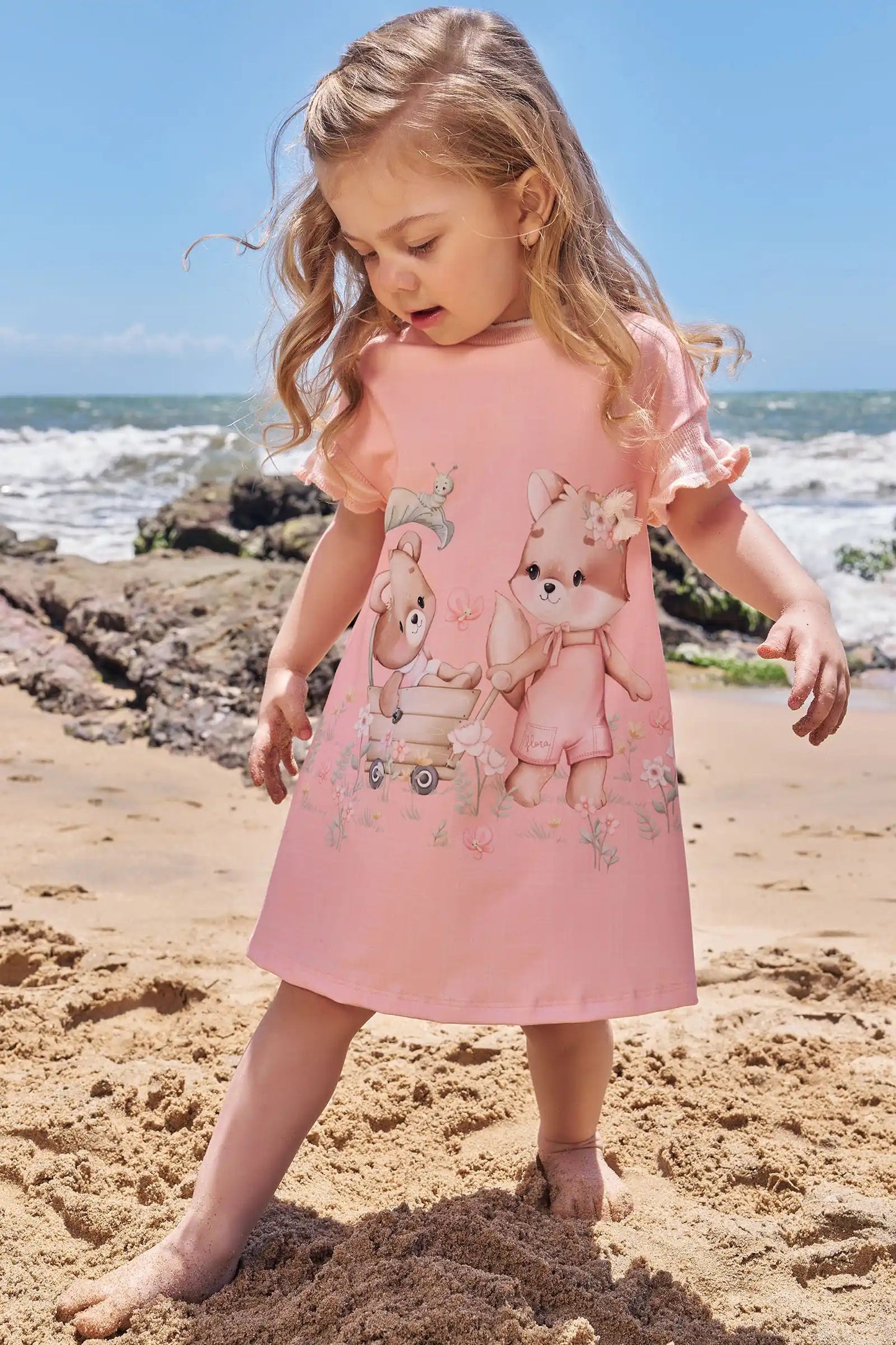 Vestido Infantil em Malha Power Rosa – Estilo Aloha e Conforto