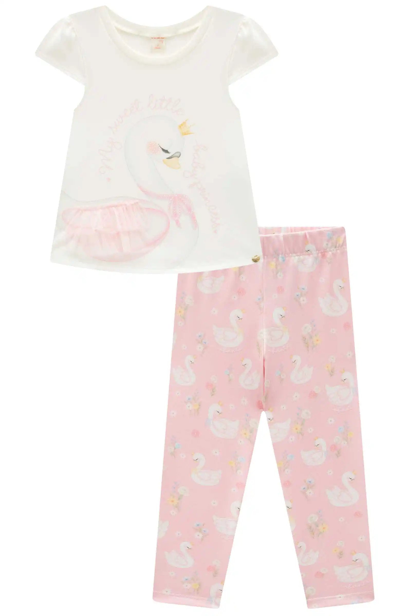 Bata Infantil Manga Curta e Legging Rosa Claro – Charme e Conforto