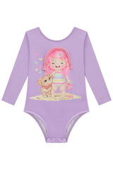 Maiô Infantil Lilás em Malha UV +50 Dry