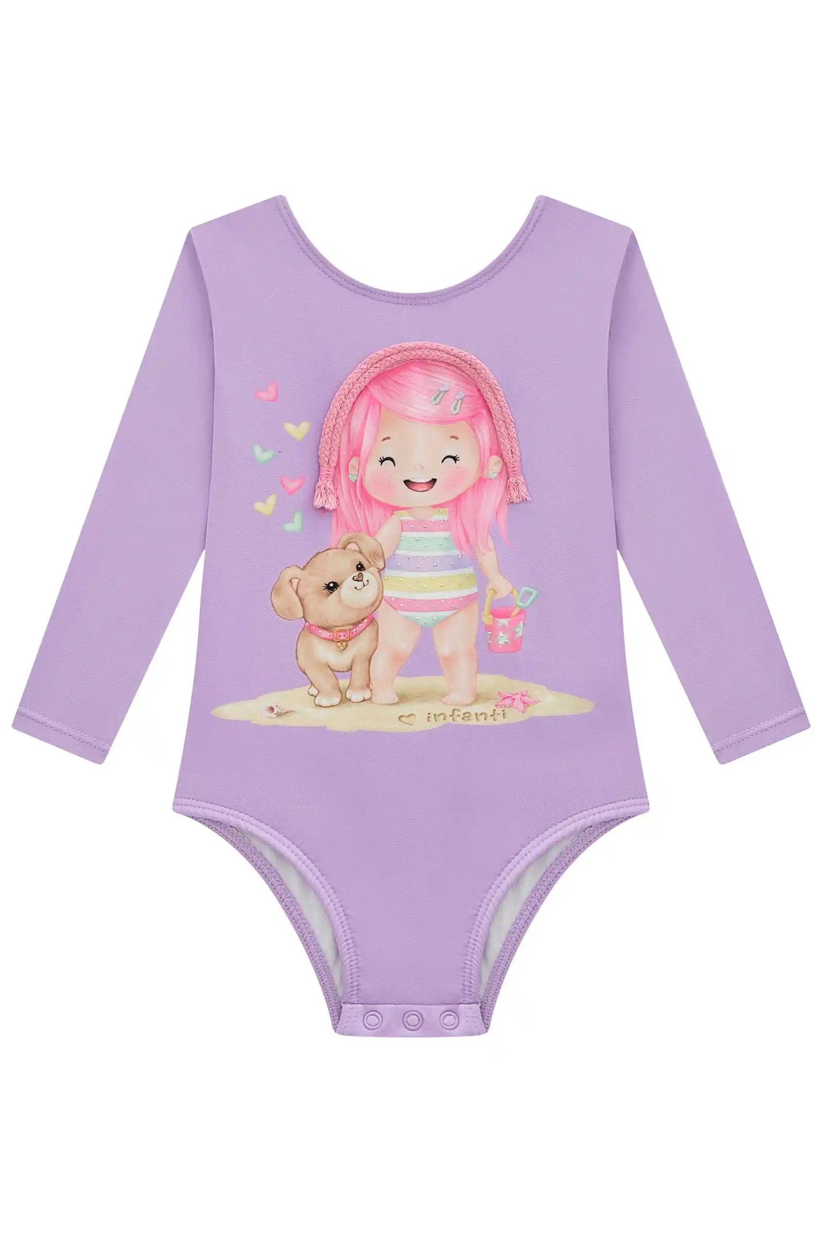 Maiô Infantil Lilás em Malha UV +50 Dry