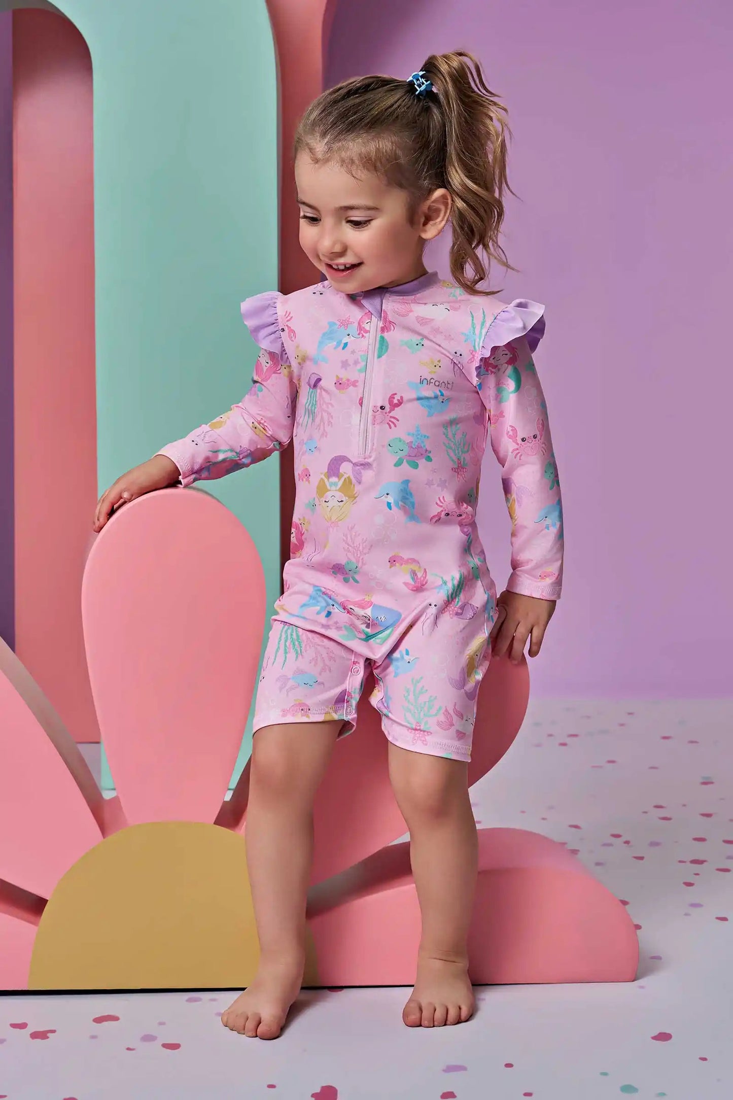 Macacão Infantil em Malha UV + 50 Dry Rosa – Proteção e Conforto