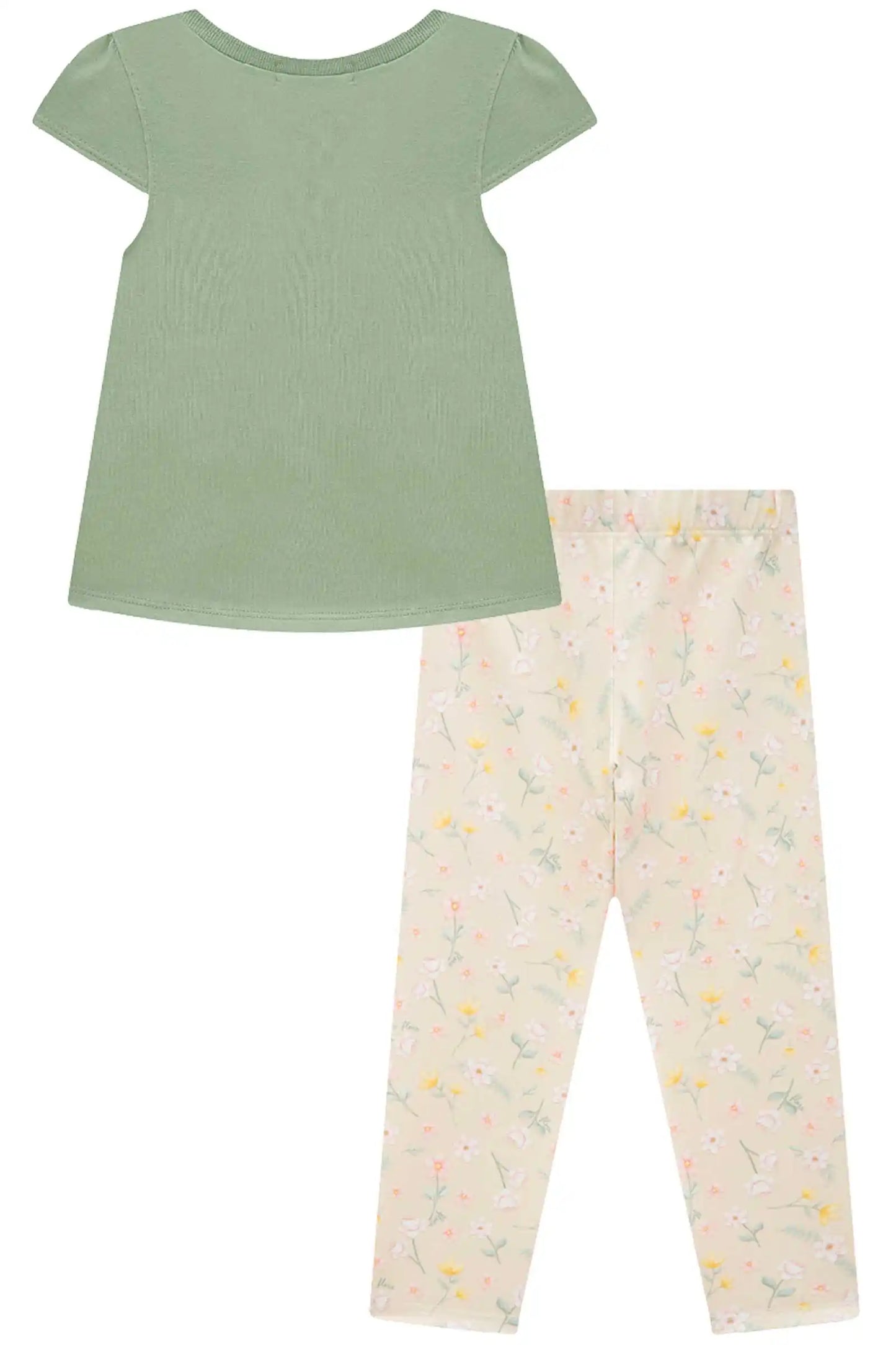 Bata Infantil Verde Abacate com Legging Floral – Conforto e Estilo