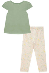Bata Infantil Verde Abacate com Legging Floral – Conforto e Estilo