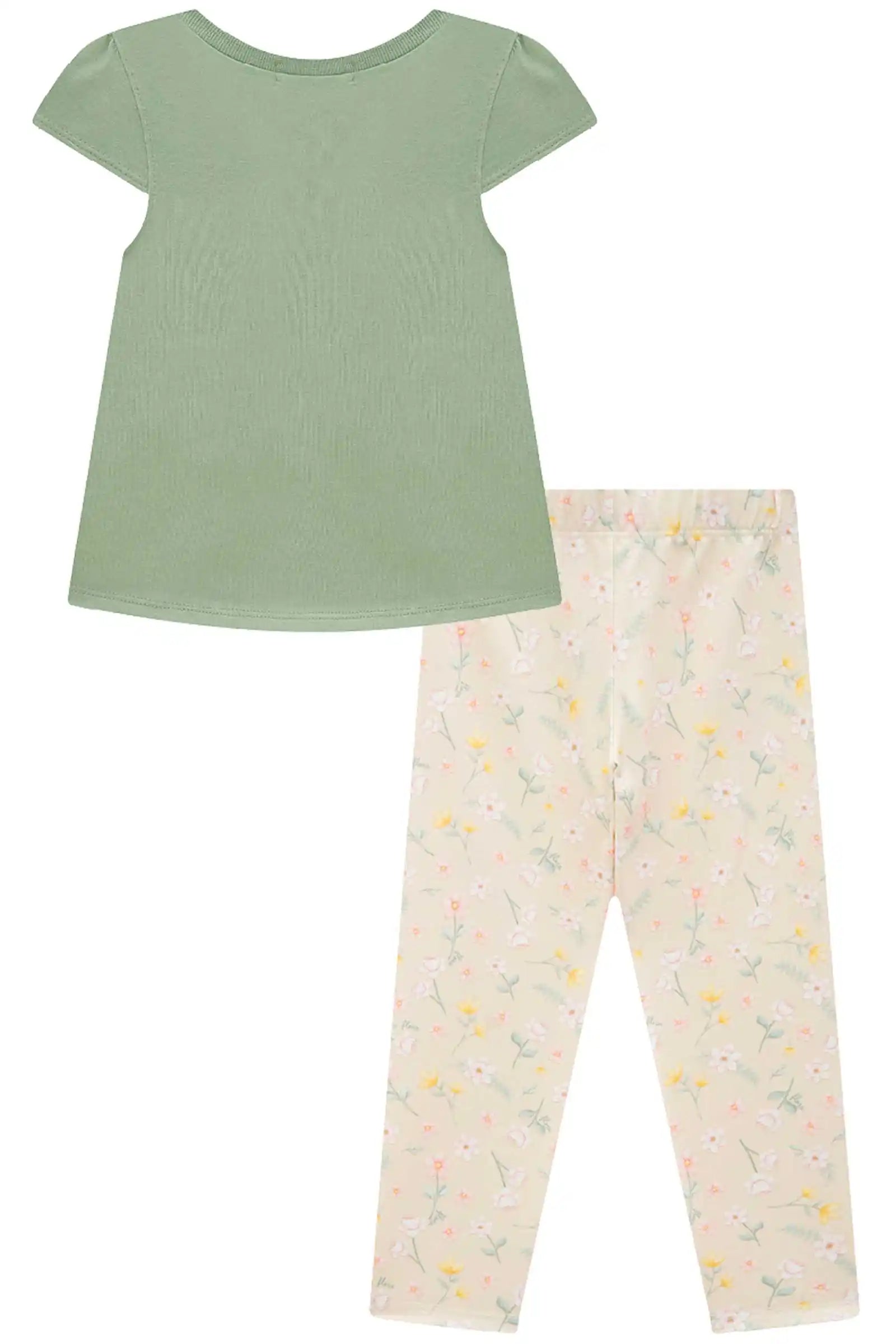 Bata Infantil Verde Abacate com Legging Floral – Conforto e Estilo
