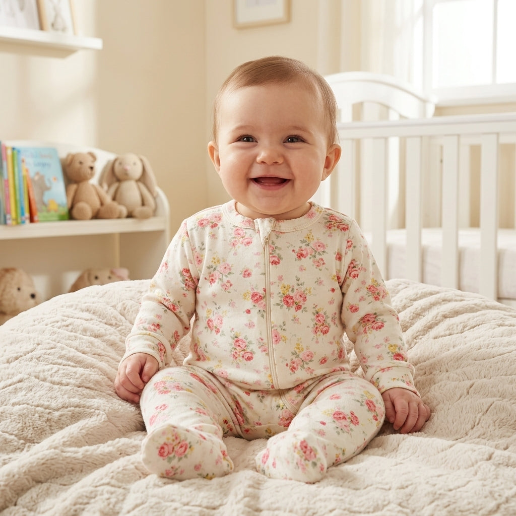 Macacão Bebê Creme com Estampa Floral para Conforto e Delicadeza