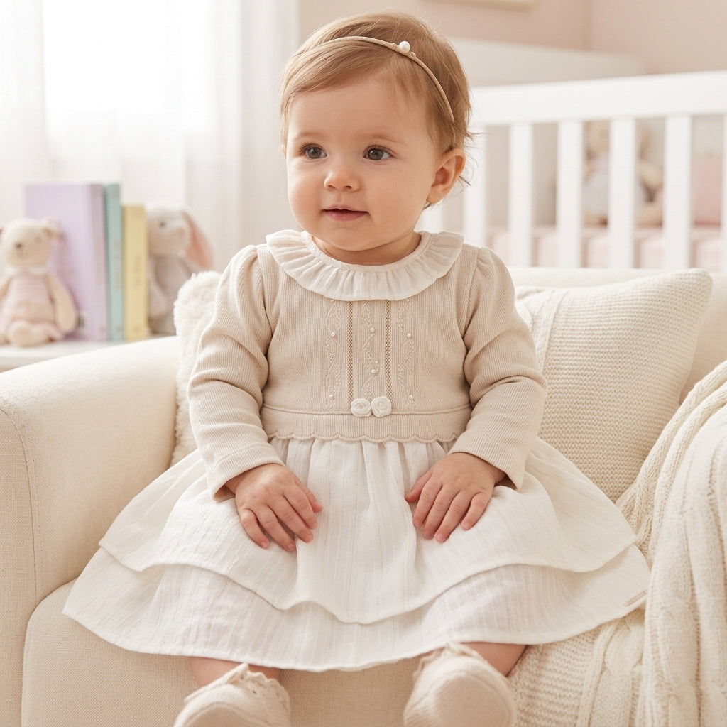 Vestido de Bebê em Tricô com Saia Tule Elegante