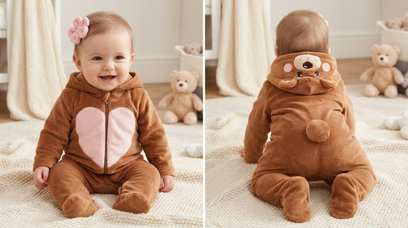 Macacão Divertido Fleece Pelúcia Ursa – Aconchego e Diversão no Outono/Inverno