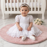 Vestido de Batizado Princesa Manga Renda Bordada
