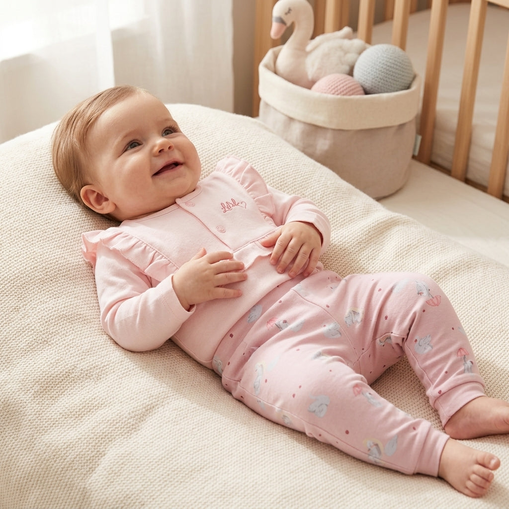 Conjunto Baby Longo de Body em Malha Conforto com Babadinho