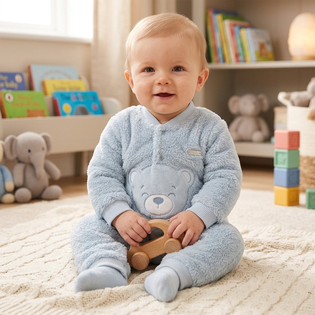 Macacão de Bebê em Plush Creme com Bordado de