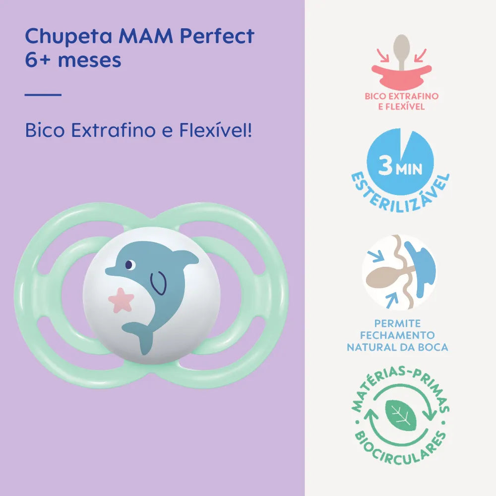 Chupeta MAM Perfect Azul 6+ Meses Leve e Segura