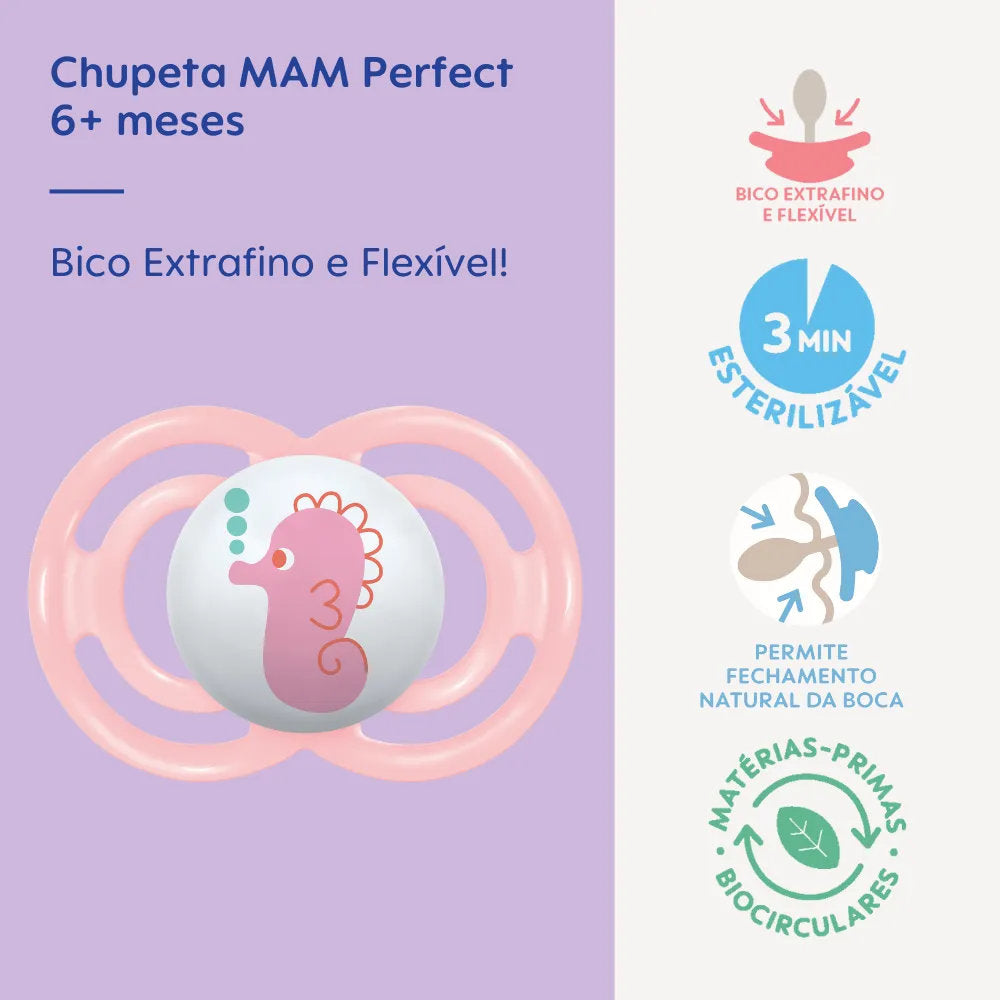 Chupeta MAM Perfect Rosa 6+ Meses Leve e Confortável