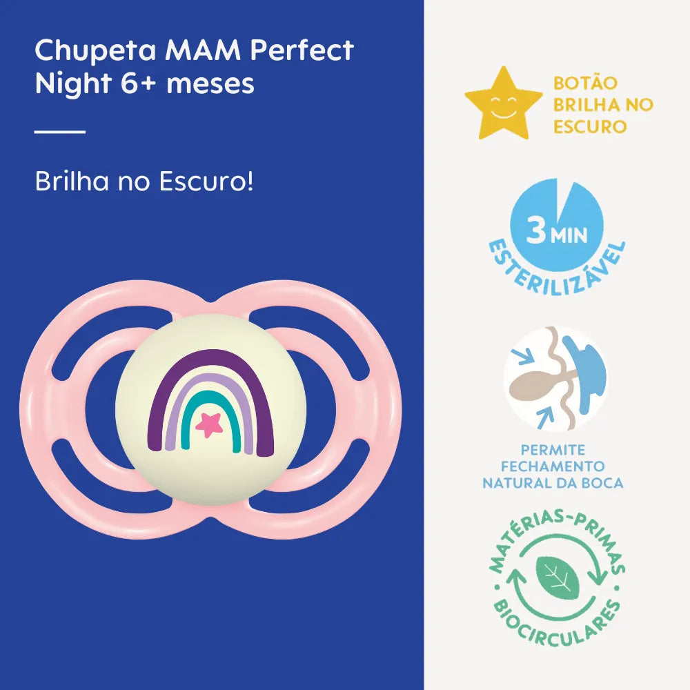 Chupeta MAM Perfect Night Rosa 6+ Meses Leve e Segura