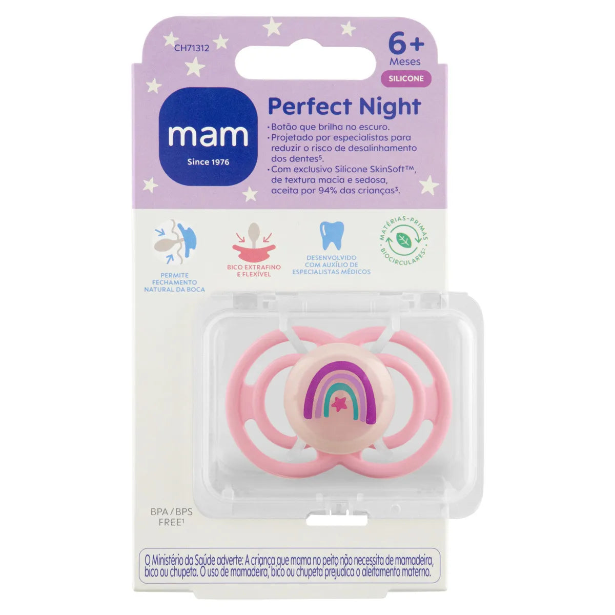 Chupeta MAM Perfect Night Rosa 6+ Meses Leve e Segura