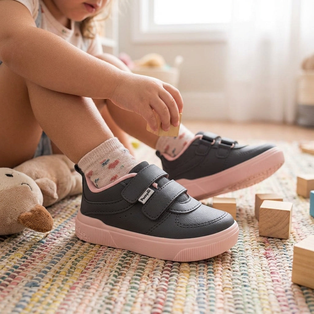 Tênis Infantil Preto e Rosa Fosco Leve e Confortável