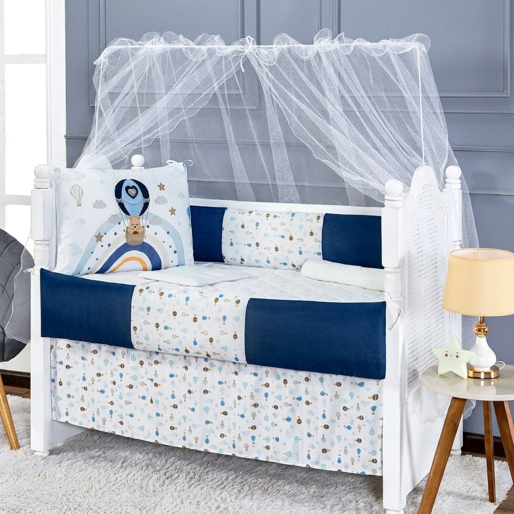 Kit Berço Light Azul com Tema Balões e Conforto