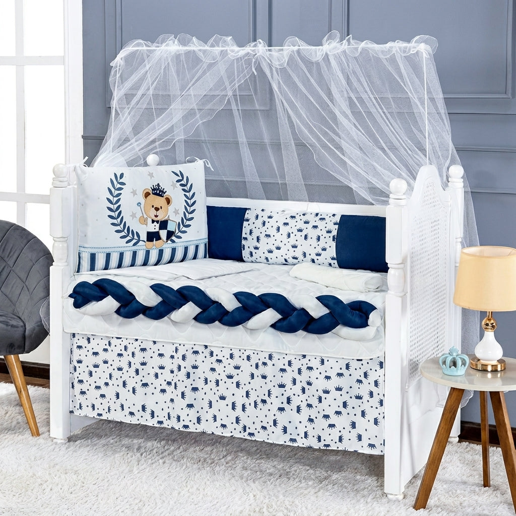 Kit Berço Trança Azul e Branco com Conforto e Estilo