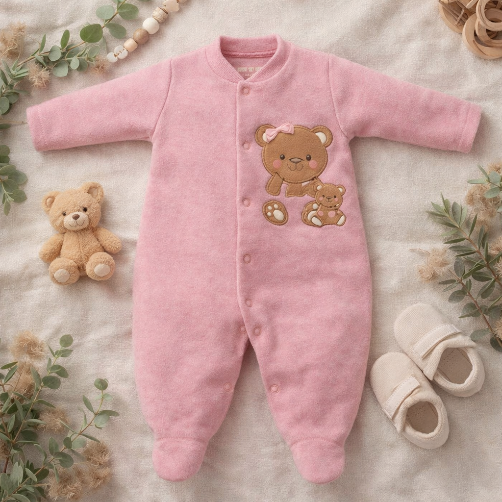 Macacão Plusch Buckle Ursinhas Rosé – Estilo e Aconchego Outono/Inverno