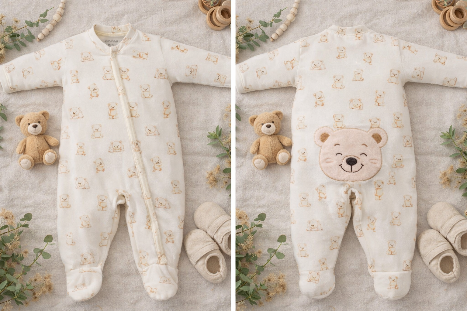 Macacão Plush Unissex Ursinhos Marfim – Aconchego e Versatilidade Outono/Inverno