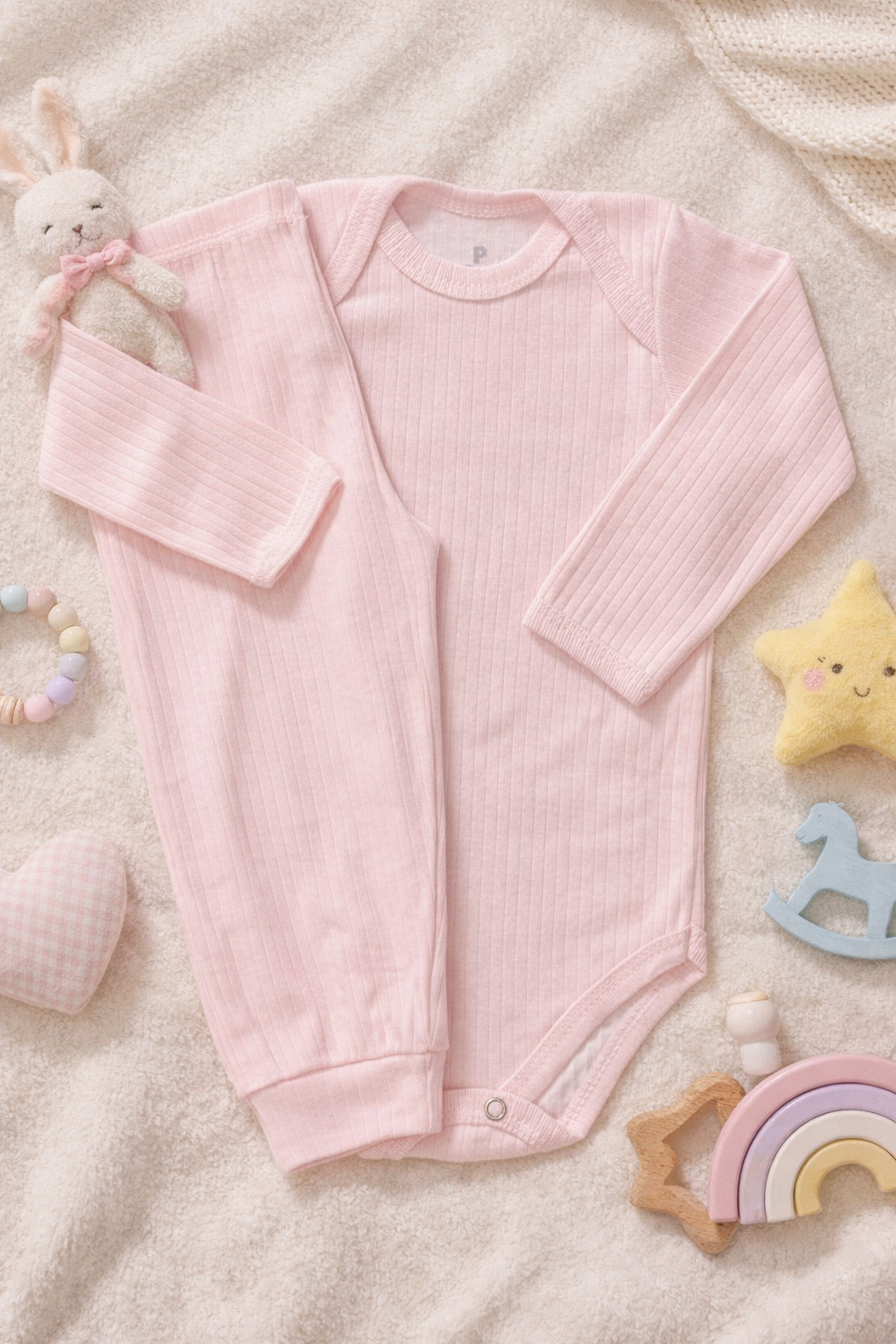 Conjunto Feminino Bebê Body Canelado Bordado