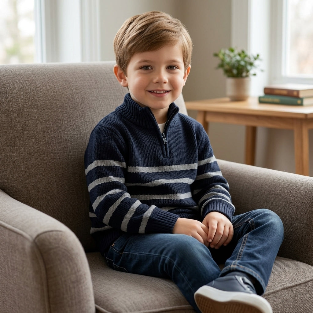 Casaco Masculino Infantil Em Tricot Ziper