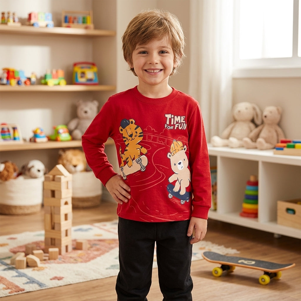 Conjunto Infantil Vermelho com Estampa Divertida para Brincadeiras