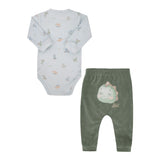 Conjunto de Bebê Azul com Estampa Divertida e Calça Verde Confortável