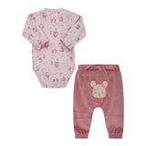 Conjunto de Bebê Rosa com Estampa Delicada e Calça Texturizada