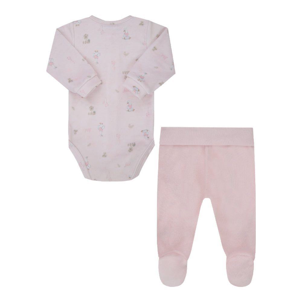 Conjunto de Bebê Rosa com Body Estampado e Calça Azul