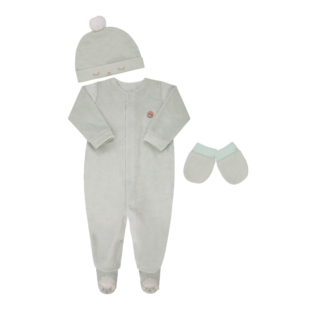 Macacão Longo Urso Verde com Touca e Luvinhas - Conforto Exclusivo para Bebê