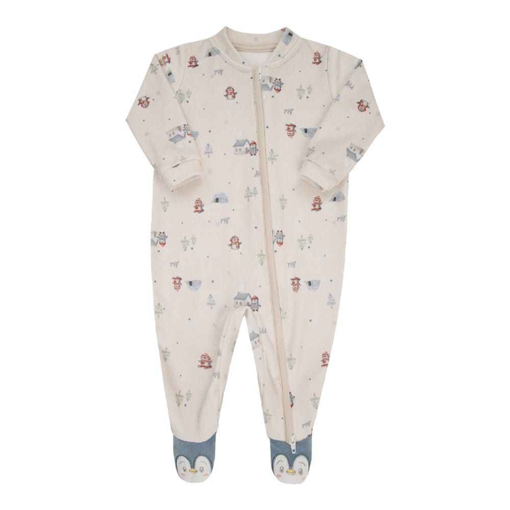 Macacão Longo Inverno com Pinguim – Conforto e Praticidade para Bebê