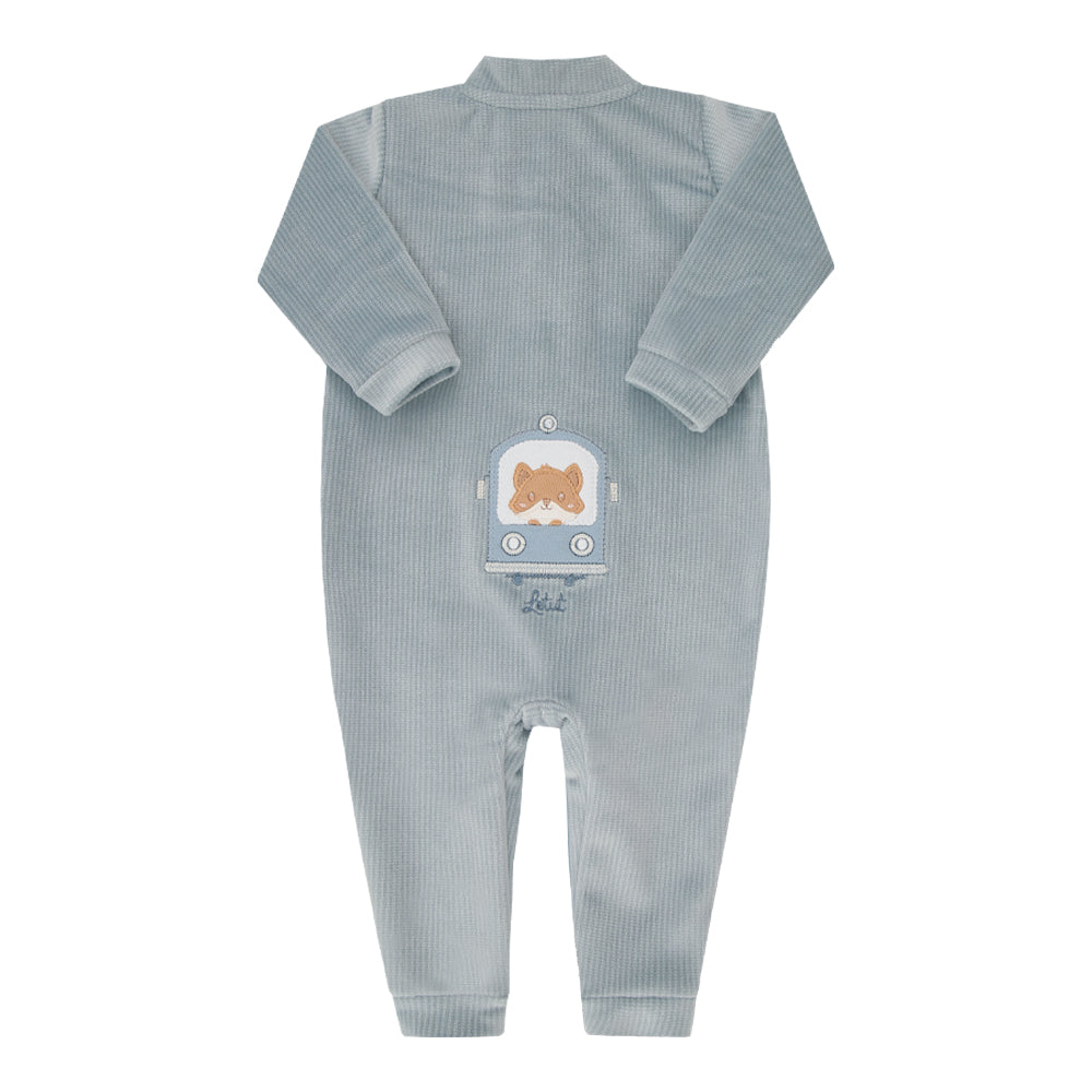 Macacão Longo Azul com Patch de Ursinho – Conforto e Estilo para Bebê