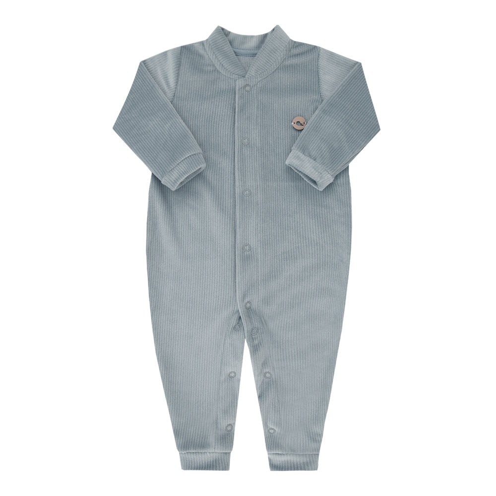 Macacão Longo Azul com Patch de Ursinho – Conforto e Estilo para Bebê