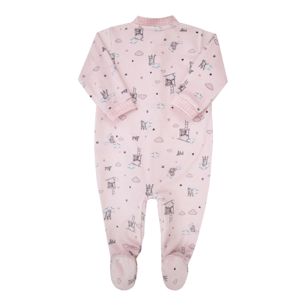 Macacão Longo de Bebê Rosa com Estampa Divertida para Conforto Diário
