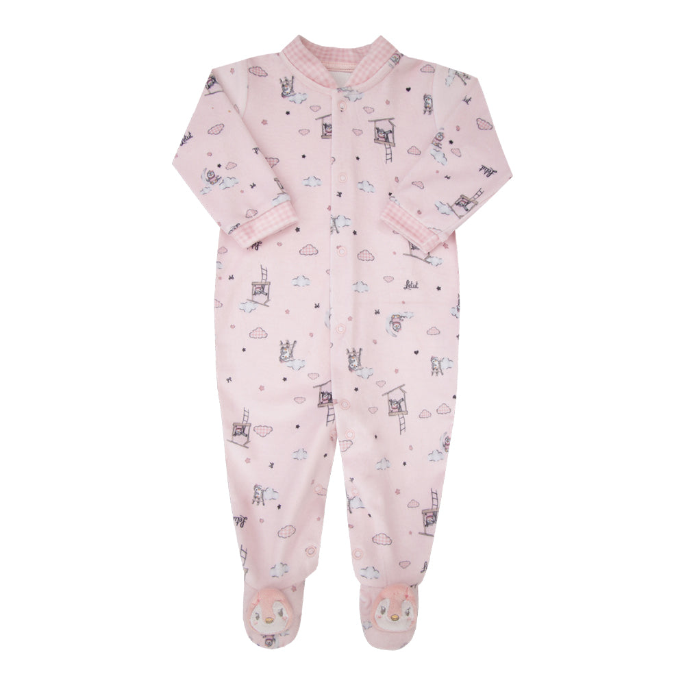 Macacão Longo de Bebê Rosa com Estampa Divertida para Conforto Diário