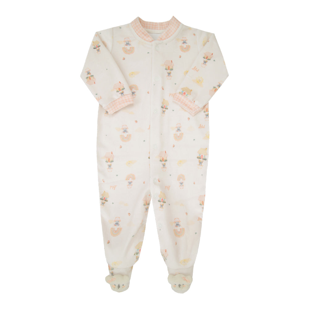 Macacão Longo de Bebê Branco com Estampa Pastel para Conforto Diário