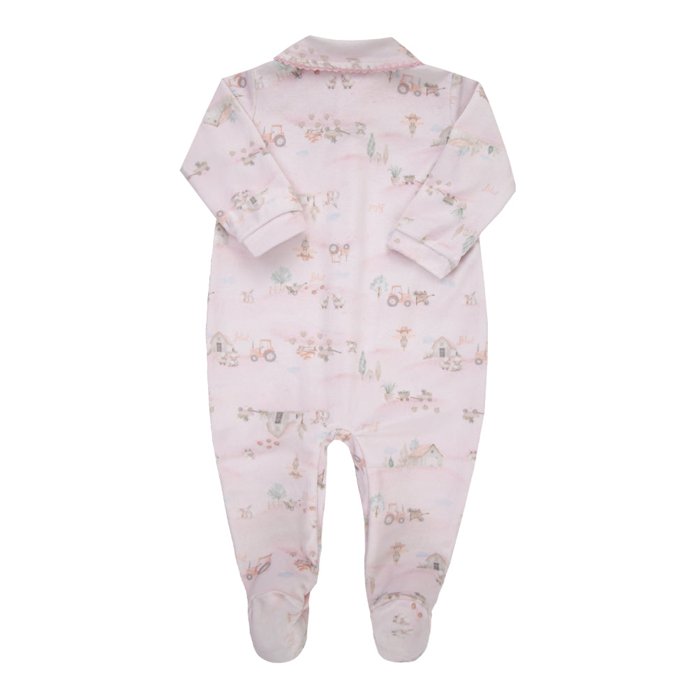 Macacão Longo de Bebê Rosa com Gola Peter Pan para Conforto e Charme