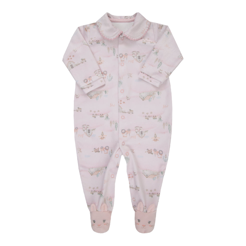 Macacão Longo de Bebê Rosa com Gola Peter Pan para Conforto e Charme