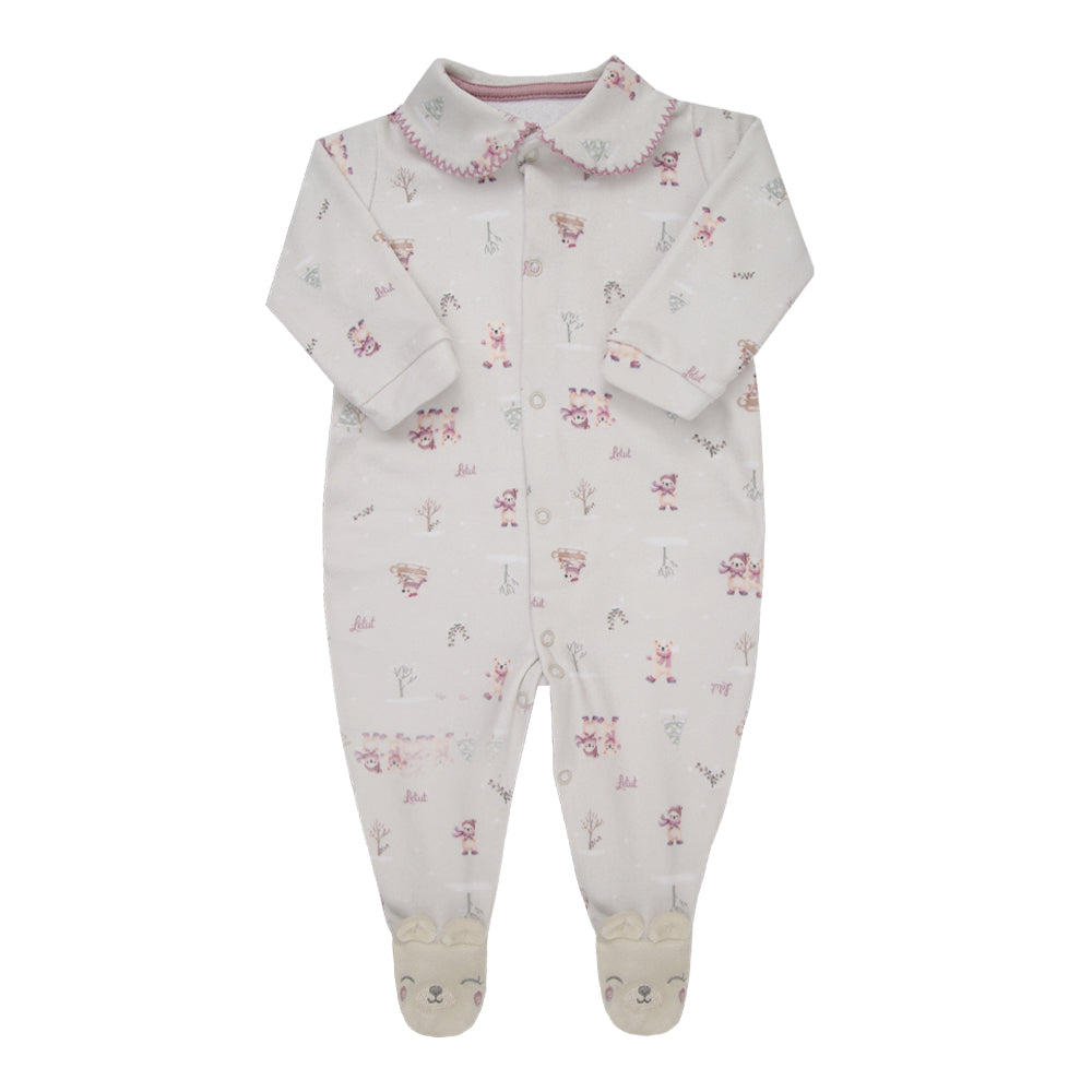 Macacão Longo de Bebê Rosa com Gola Peter Pan para Conforto e Charme